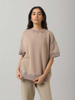NeceSera - Brown Acid Wash Short Sleeve Sweatshirt