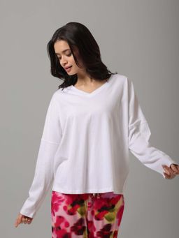 NeceSera - White Sueded Cotton Full Sleeve T Shirt
