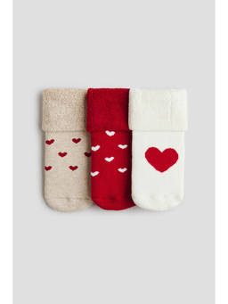 H&M - Girls Red 3-Pack Terry Socks