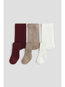 H&M - Kids Beige 3-Pack Ribbed Tights