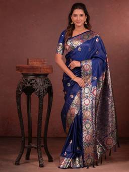 URBAN PALLU - Women Festive Silk Woven Blue Saree