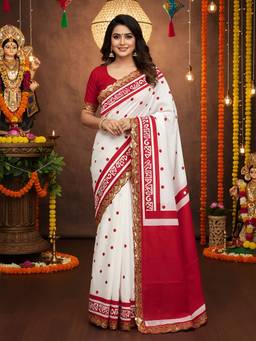 URBAN PALLU - Women Festive Printed White Saree
