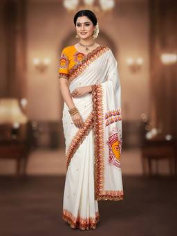 URBAN PALLU - Festive Printed White Saree