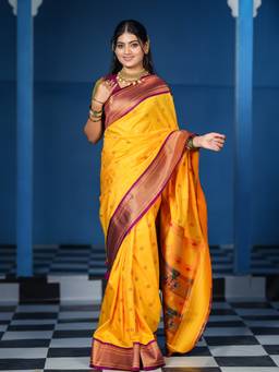 URBAN PALLU - Classic Indian Silk Woven Yellow Saree