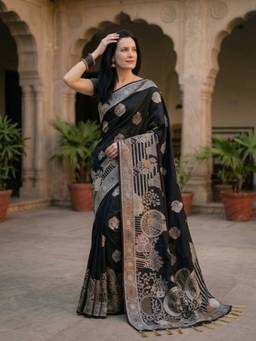 URBAN PALLU - Luxurious Silk Black Woven Saree