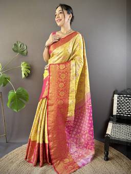 URBAN PALLU - Classic Indian Silk YellowWoven Saree