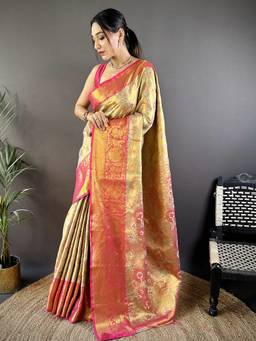 URBAN PALLU - Women Festive Silk Woven Mustard Saree