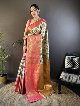 URBAN PALLU - Festive Silk Woven Beige Saree