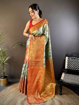 URBAN PALLU - Festive Silk Green Woven Saree
