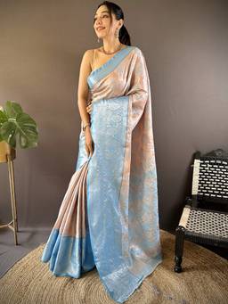 URBAN PALLU - Classic Indian Silk Woven Beige Saree