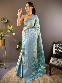 URBAN PALLU - Women'S Indian Silk Green Woven Saree