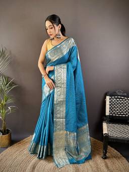 URBAN PALLU - Classic Indian Silk Blue Woven Saree