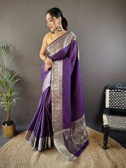 URBAN PALLU - Women'S Classic Indian Silk Woven Purple Saree