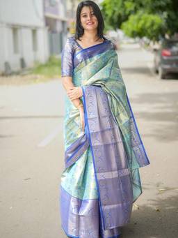 URBAN PALLU - Women's Woven Blue Saree