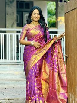 URBAN PALLU - Women Silk Woven Purple Saree