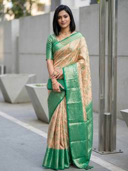 URBAN PALLU - Women Luxurious Silk Woven Beige Saree