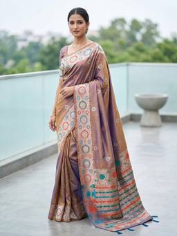 URBAN PALLU - Women's Luxurious Silk Woven Beige Saree