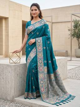 URBAN PALLU - Luxurious Silk Woven Teal Saree