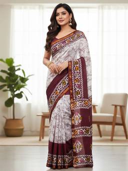 URBAN PALLU - Cotton Printed White Saree