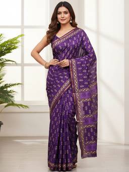 URBAN PALLU - Cotton Floral Purple Saree