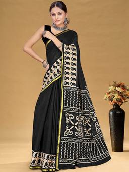 URBAN PALLU - Cotton Paisley Black Saree