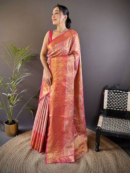 URBAN PALLU - Women Luxurious Silk Woven Pink Saree