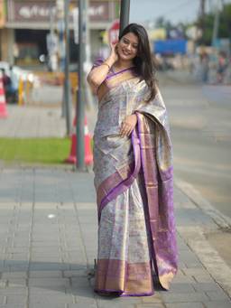 URBAN PALLU - Women's Luxurious Silk Woven Purple Saree