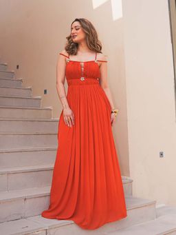 ORDINAREE - Bright Orange Rustic Flow Long Dress