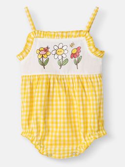 Nautinati - Girls Gingham Cotton Strap Sleeves Romper