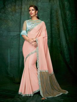 Odette - Peach Silk Chiffon Designer Saree with Unstitched Blouse