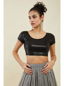 Soch - Black Cotton Spandex Sequinned Blouse
