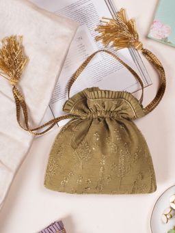 AMYRA - Arbre Silk Embroidered Potli Bag Dull Gold