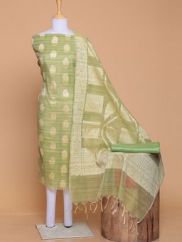Zari Jaipur - Light Green Chanderi Fabric with Banarasi (Set of 3)