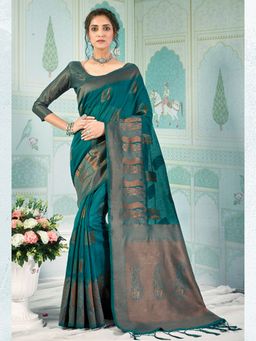 EXCLUSIVA - Green Cotton Saree with Unstitched Blouse