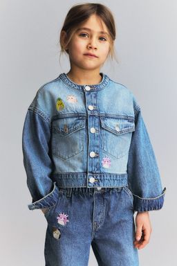 H&M - Girls Blue Embroide-Motif Denim Jacket
