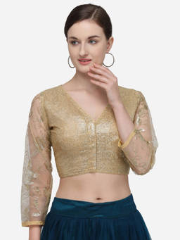 Amrutam Fab - Womens Sequences Beige Phantom Silk Stiched Blouse With V Neck
