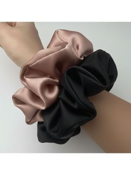 Mueras - Women Light Pink and Black Satin Scrunchies (Pack of 2)
