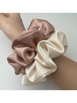 Mueras - Women Light Pink and Off White Satin Scrunchies (Pack of 2)