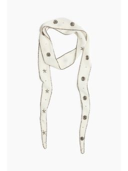 H&M - Women White Embellished Chiffon Scarf