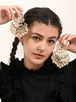 Odette - White and Gold Heavy Chandbali Earrings
