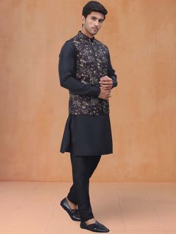Jompers - Maroon Men's Embroidered Nehru Jacket With Solid Kurta Pyjama