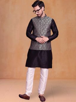Jompers - Multi Color Men Woven Design Nehru Jacket With Kurta Pyjama .
