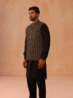 Jompers - Black Embroidered Nehru Jacket With Solid Kurta Pyjama
