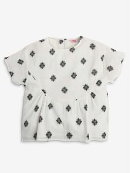 R&B - Off White Printed Round Neck Top