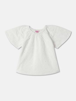 R&B - Off White Self Design Round Neck Top