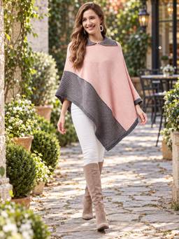 Modeve - Womens Pink Stripes Poncho