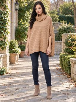 Modeve - Womens Beige Cable Knit Poncho