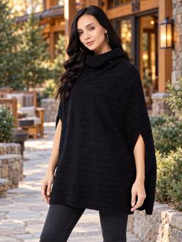 Modeve - Womens Black Cable Knit Poncho