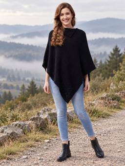 Modeve - Womens Black Stripes Poncho