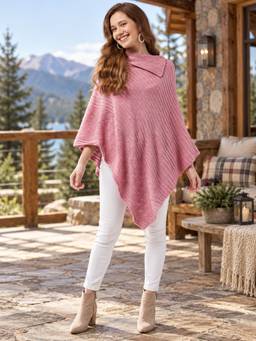 Modeve - Womens Pink Stripes Poncho